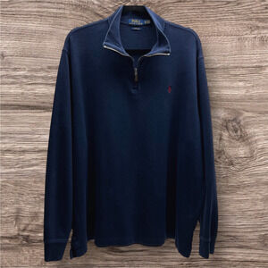 POLO RALPH LAUREN Sweater Men's XL Estate Rib 1/4 Zip Pullover Cotton Blue